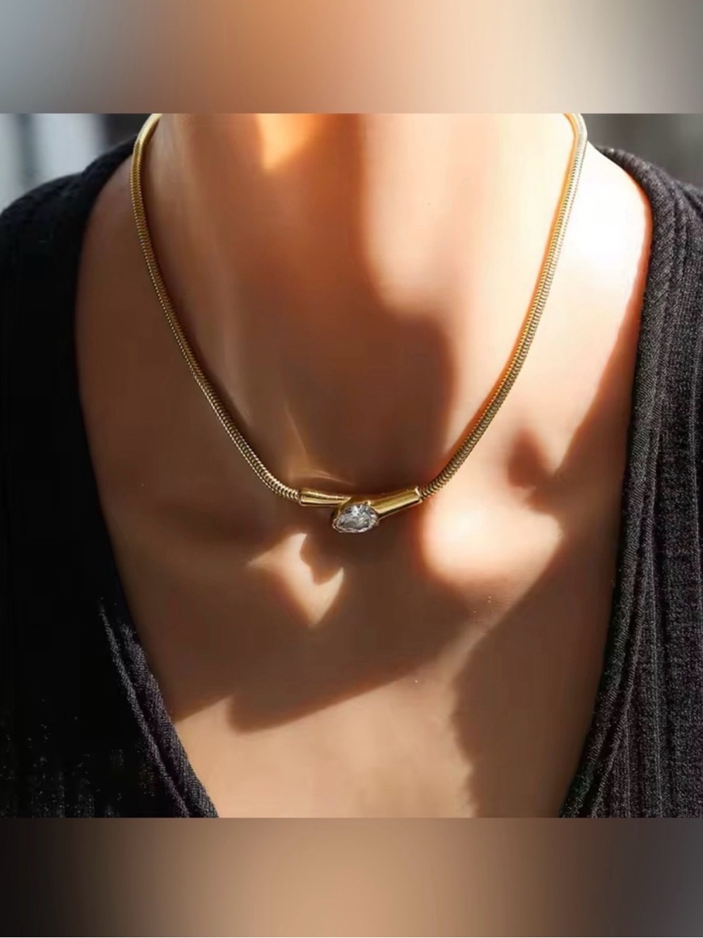 Serpenti Snake Gold Teardrop Pendant Necklace Stainless Steel - Picture 3 of 5
